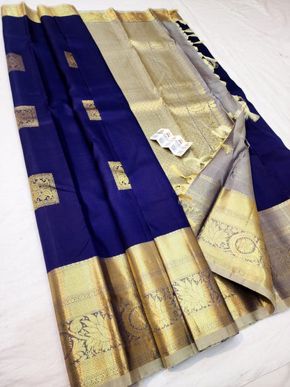 Kanchipuram Pure Silk Saree Bridal Blue Kanjivaram Sari SPK250