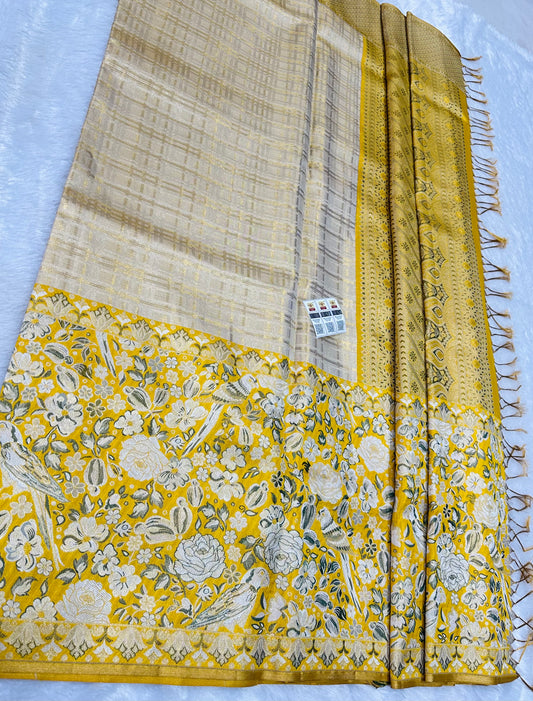 Bridal Golden Kanchipuram Pure Silk Saree Kanjivaram Sari SPK472