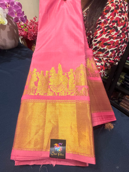Kanchipuram Pure Silk Saree Pink Kanjivaram Sari SPK211