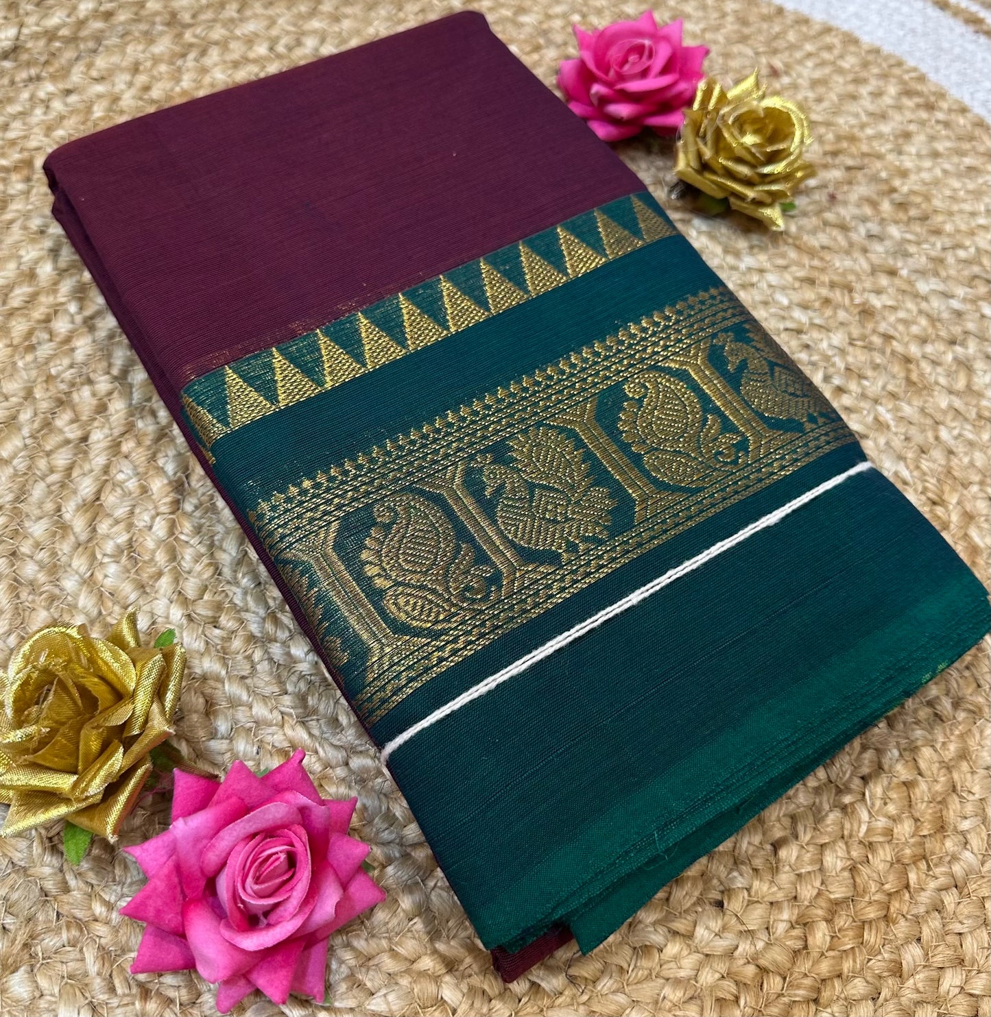 Chettinad Silk Cotton Traditional Kanchi Sari South Indian Saree S142