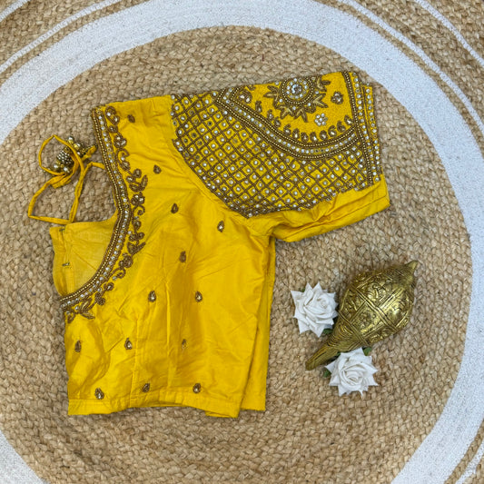 L42” XL Size 12 size Aari Worked Sari Blouse Indian Saree Top Yellow B237