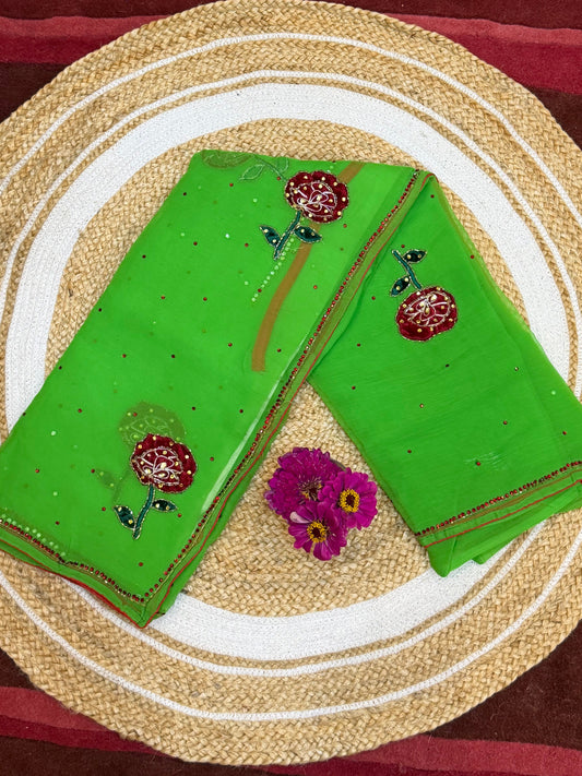 Chiffon Casual soft Sari Indian Fancy Saree Parrot Green S15