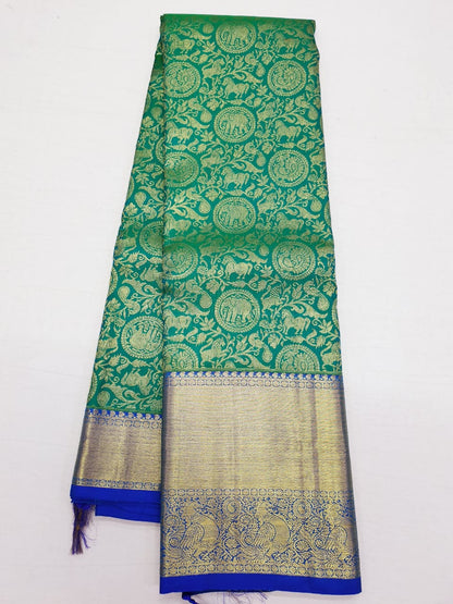 Bridal Kanchipuram Pure Silk Saree Green Kanjivaram Sari| SPK164