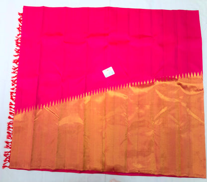 Raising Border Kanchipuram Pure Silk Saree Rani Pink Indian Kanjivaram Sari| SPK353