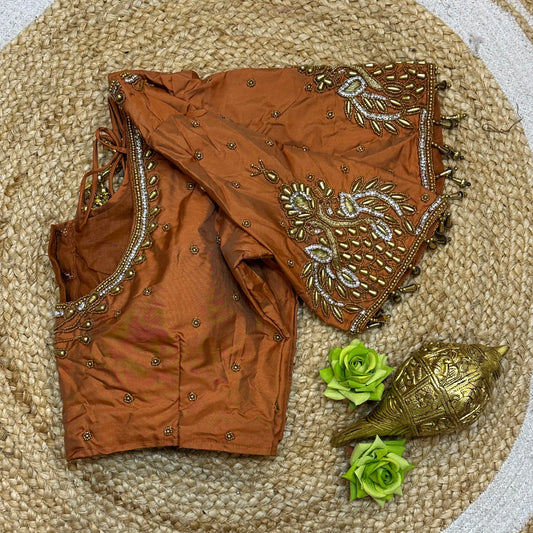 38” M Size 8 Aari Worked Sari Blouse Indian Saree Top Orange B300