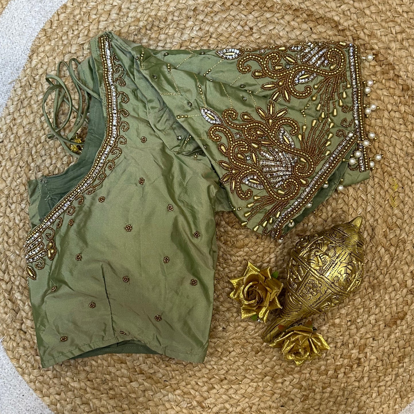 38” M Size 8 Aari Worked Sari Blouse Indian Saree Top Pista Green B286