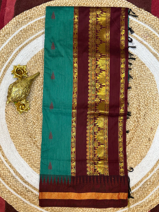 Kalyani Silk Cotton Sari Indian Saree Aqua & Burgundy S51