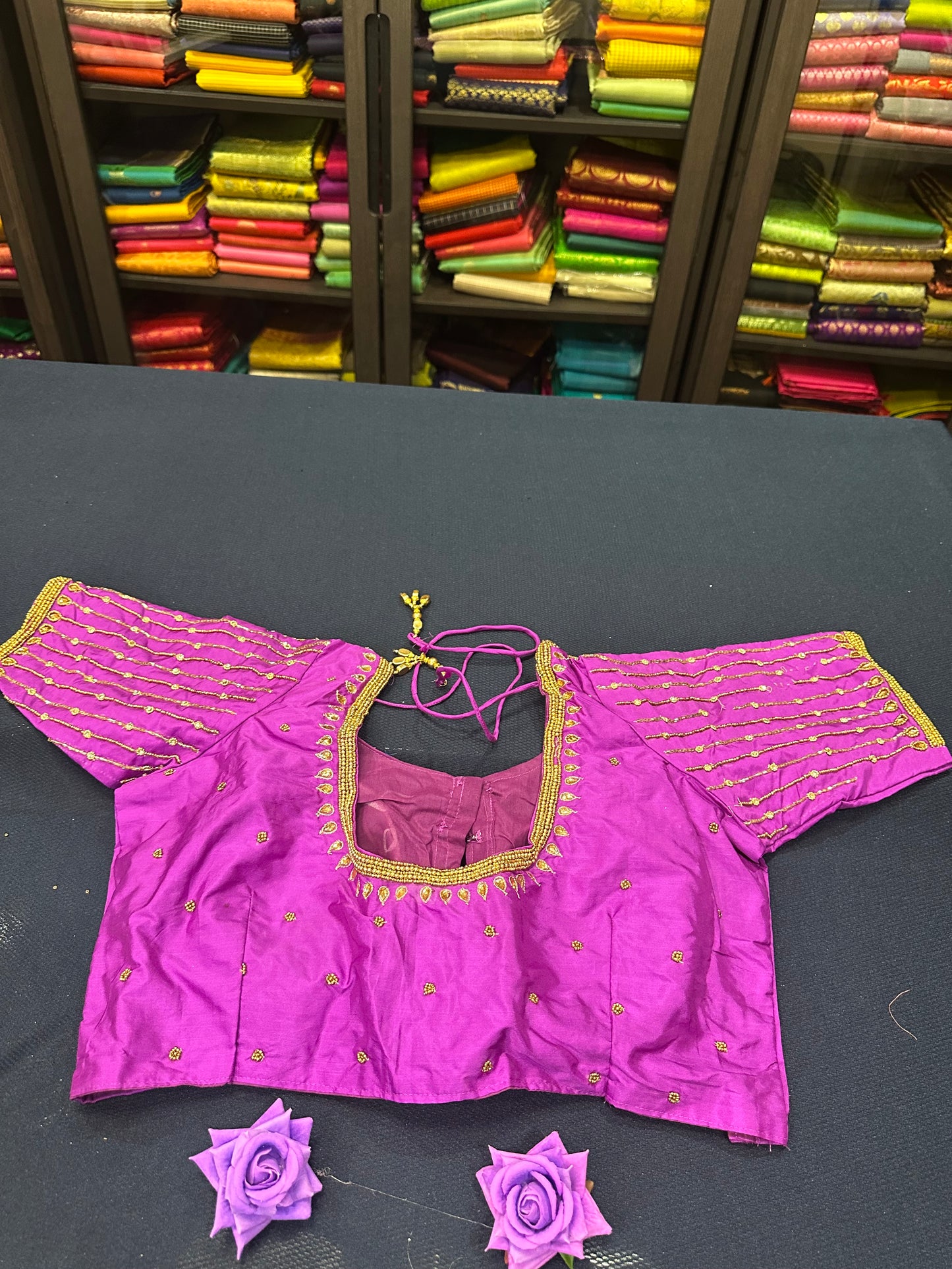 40” Aari hand Worked Sari Blouse Indian Top Choli Silk Pink B6