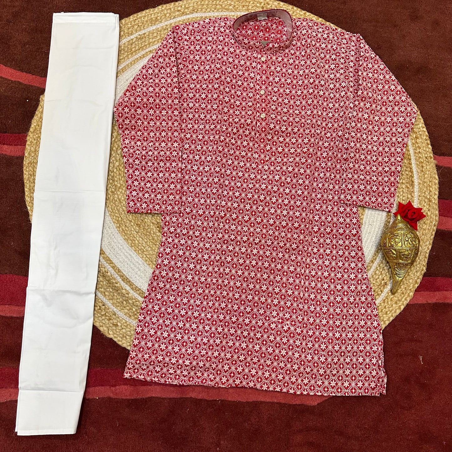 Size 13 Boys Sherwani Outfit Cotton Red White K12