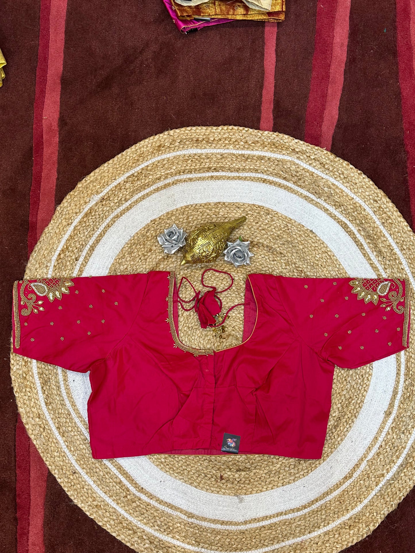 46” Size 16 Aari Worked Sari Blouse Indian Saree Top Silk Pink B139