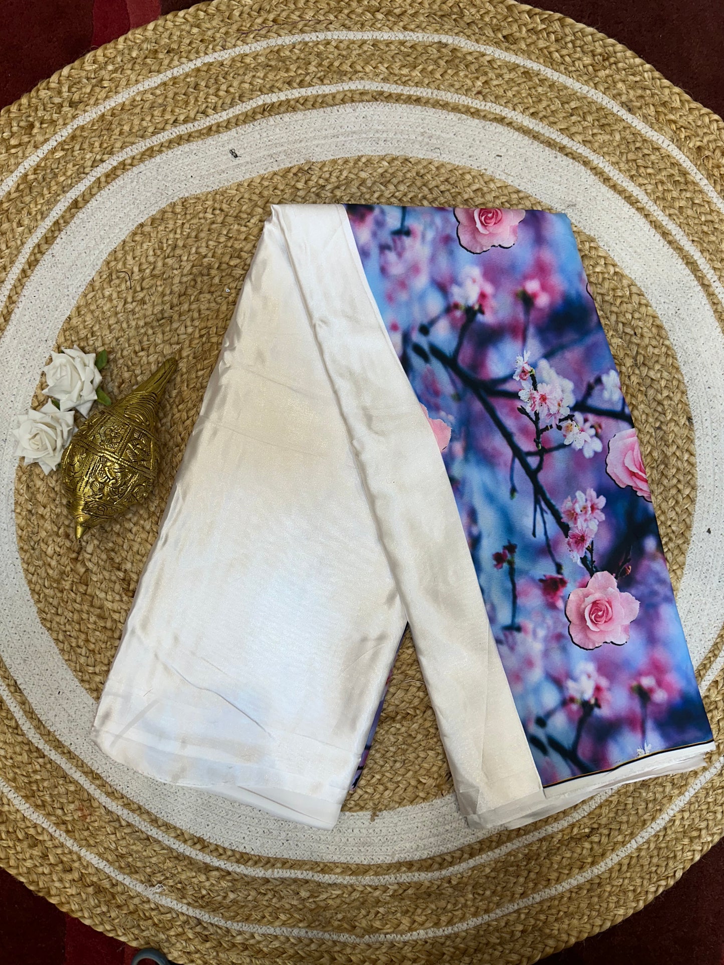 Fancy Party wear Satin Sari Indian Casual White Saree S90