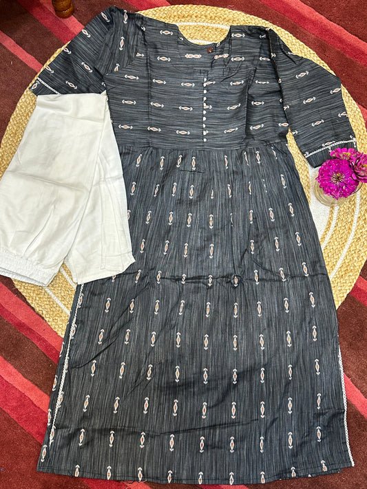 40” L size 10 Anarkali style Long Kurti with Pants Grey SS05