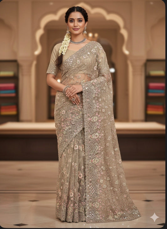 Pastel Pink Fancy Party wear Net Sari Indian Saree S80