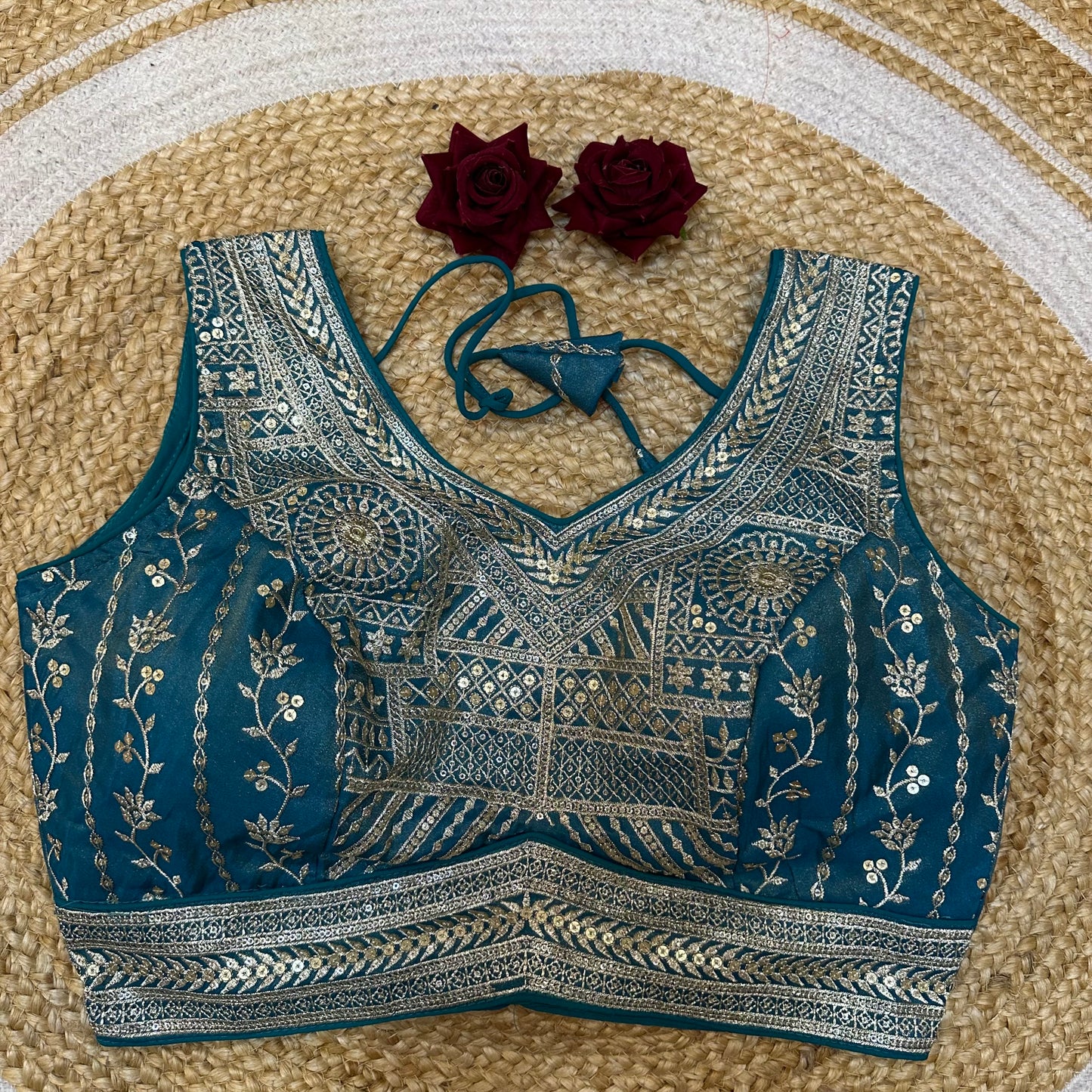 38” Medium Sari Blouse Indian Saree Top Worked Choli B423