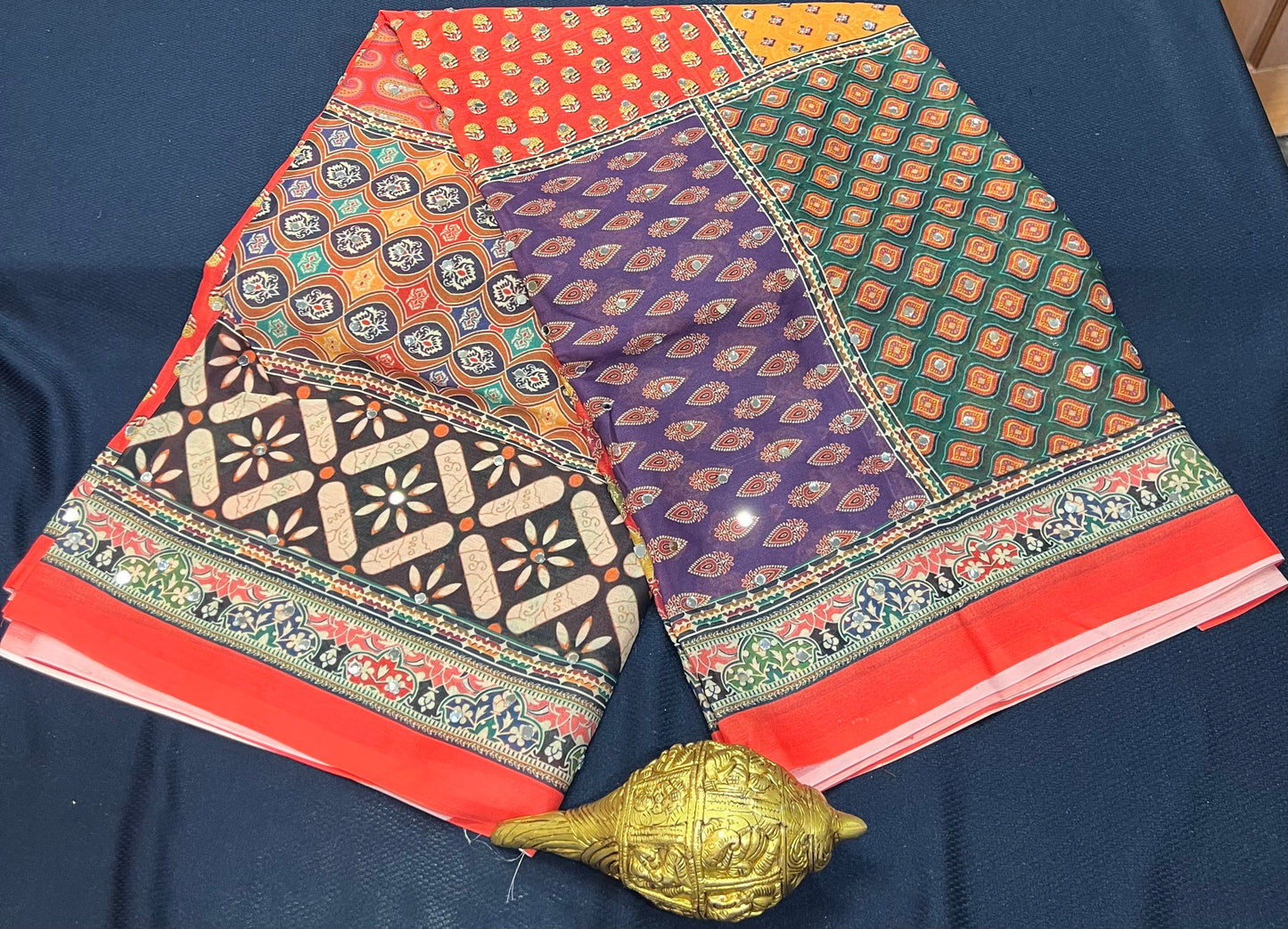 Multi coloured Mirror Worked Masakali Sari Indian Fancy Saree C3