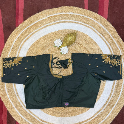 46” Size 16 Aari Worked Sari Blouse Indian Saree Top Silk Black B221