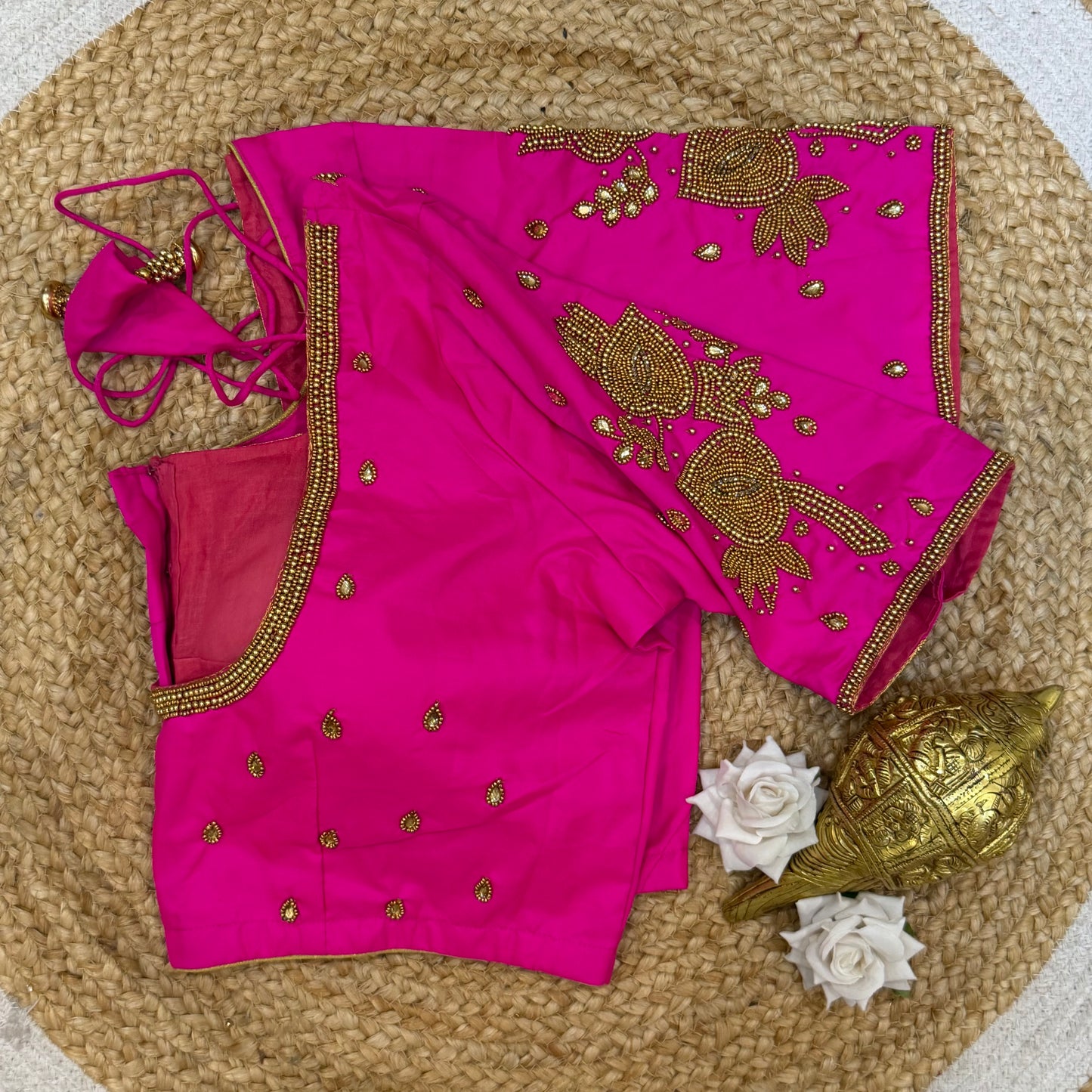 L42” XL Size 12 size Aari Worked Sari Blouse Indian Saree Top Hot Pink B240