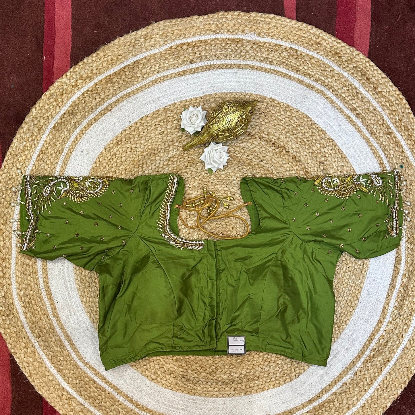 L42” XL Size 12 size Aari Worked Sari Blouse Indian Saree Top Green B235