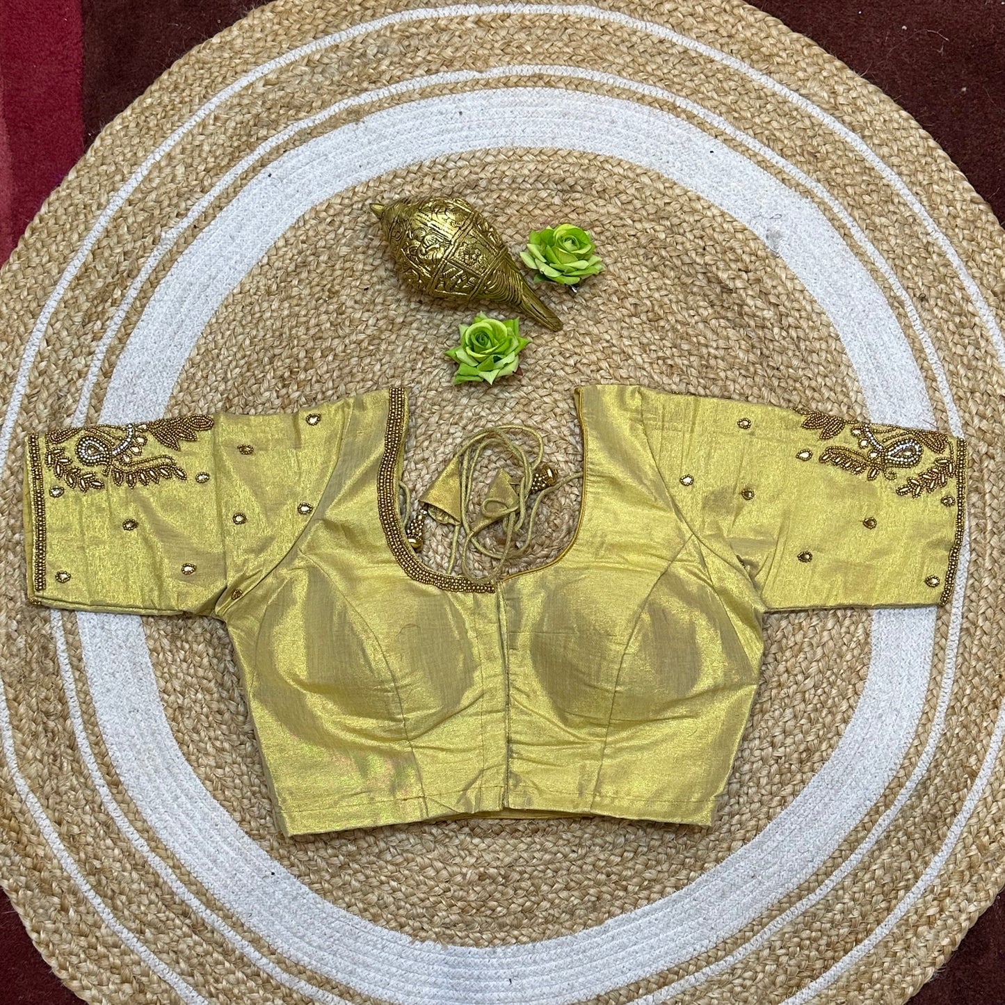 36” Small Size 8 Aari Worked Sari Blouse Indian Saree Light Gold B315
