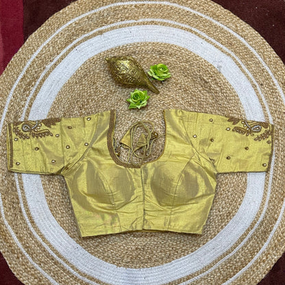 36” Small Size 8 Aari Worked Sari Blouse Indian Saree Light Gold B315