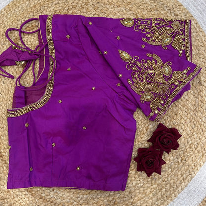 46” Size 16 Aari Worked Sari Blouse Indian Saree Top Silk Magenta B416