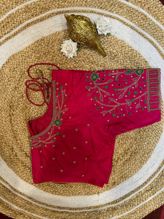 50” Size 20 Aari Worked Sari Blouse Indian Saree Top Silk Pink B49