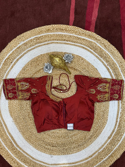 34” XSmall Aari Worked Sari Blouse Indian Saree Top Silk Maroon B115