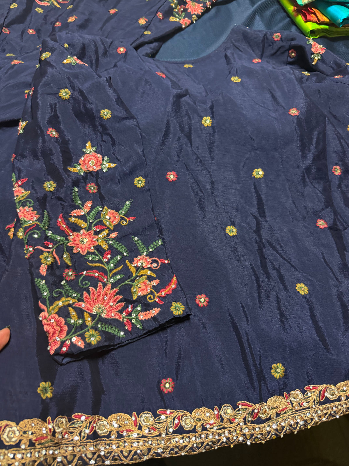 Indian Pakistani Outfit Shararas Salwar  Bollywood stylish Diwali Suit Size 44” Blue Y2