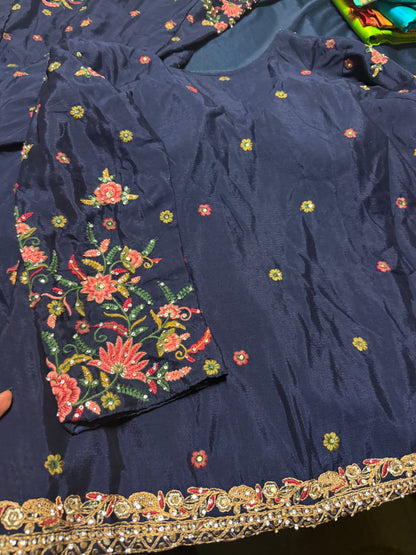 Indian Pakistani Outfit Shararas Salwar  Bollywood stylish Diwali Suit Size 44” Blue Y2