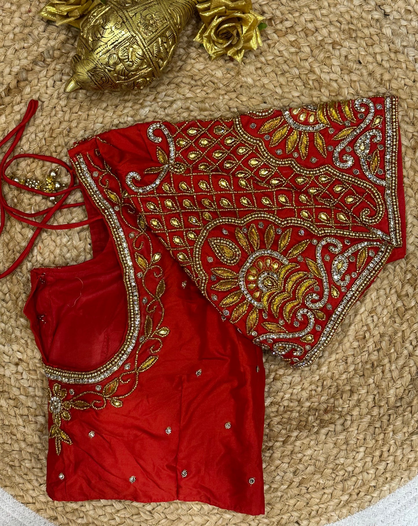 42” XL Size 12 size Aari Worked Sari Blouse Indian Saree Top Red B145