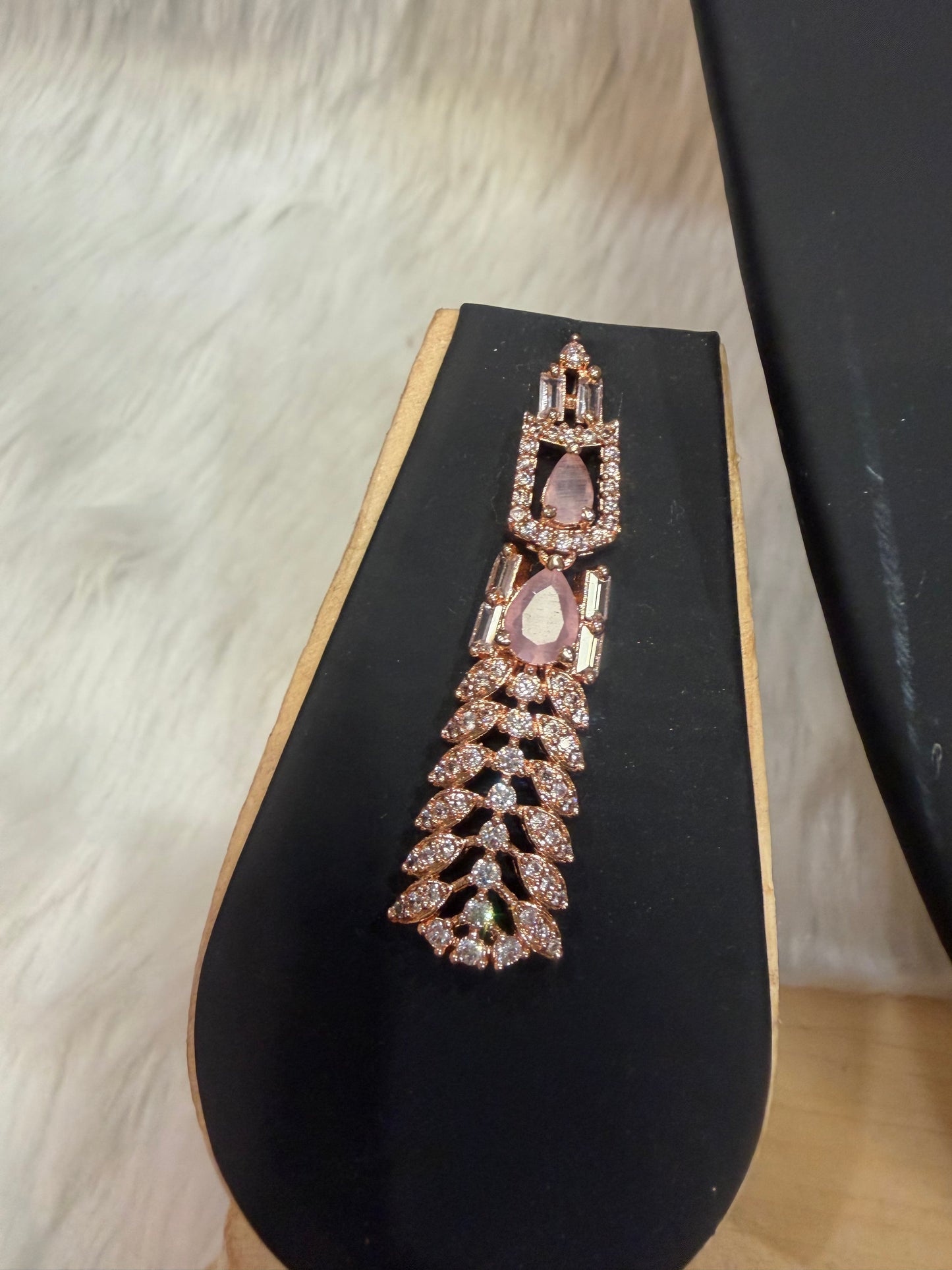 AD American Diamond Indian Rose Gold Necklace set Baby Pink N7