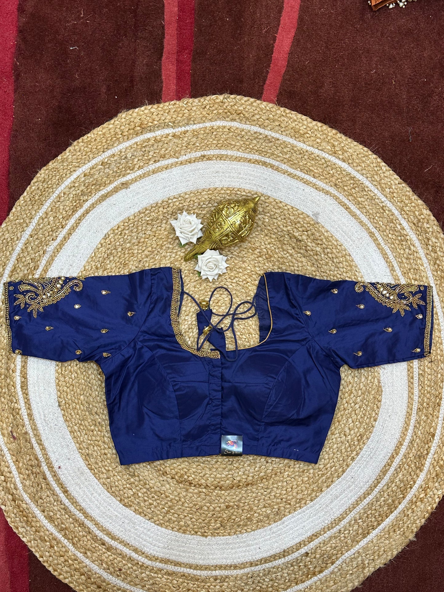 36” Small size Aari Worked Sari Blouse Indian Saree Navy Blue B205