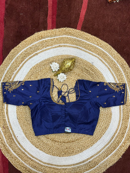 36” Small size Aari Worked Sari Blouse Indian Saree Navy Blue B205