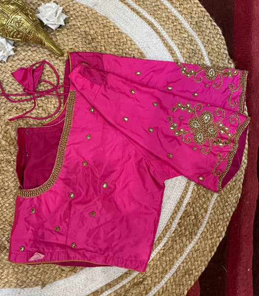 50” Size 20 Aari Worked Sari Blouse Indian Saree Top Silk Pink B63