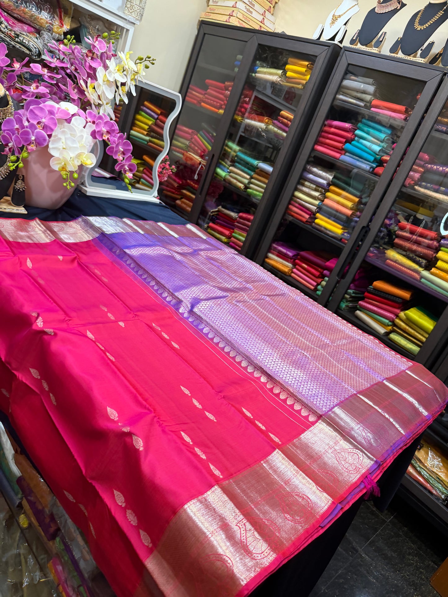 Kanchipuram Pure Silk Saree with Gold Zari Pink & Purple Sari| SPK079