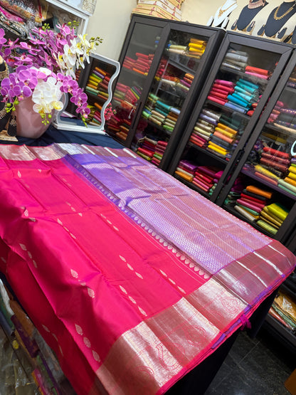Kanchipuram Pure Silk Saree with Gold Zari Pink & Purple Sari| SPK079