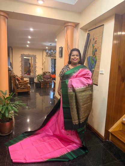 Kanchipuram Pattu Soft Silk Saree Pure Silk Bridal Sari Pink | SS8