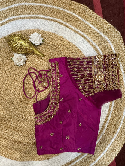 50” Size 20 Aari Worked Sari Blouse Indian Saree Top Silk Pink B57