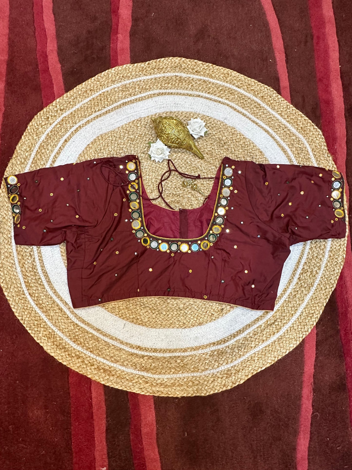 50” Size 20 Aari Worked Sari Blouse Indian Saree Top Silk Maroon B55