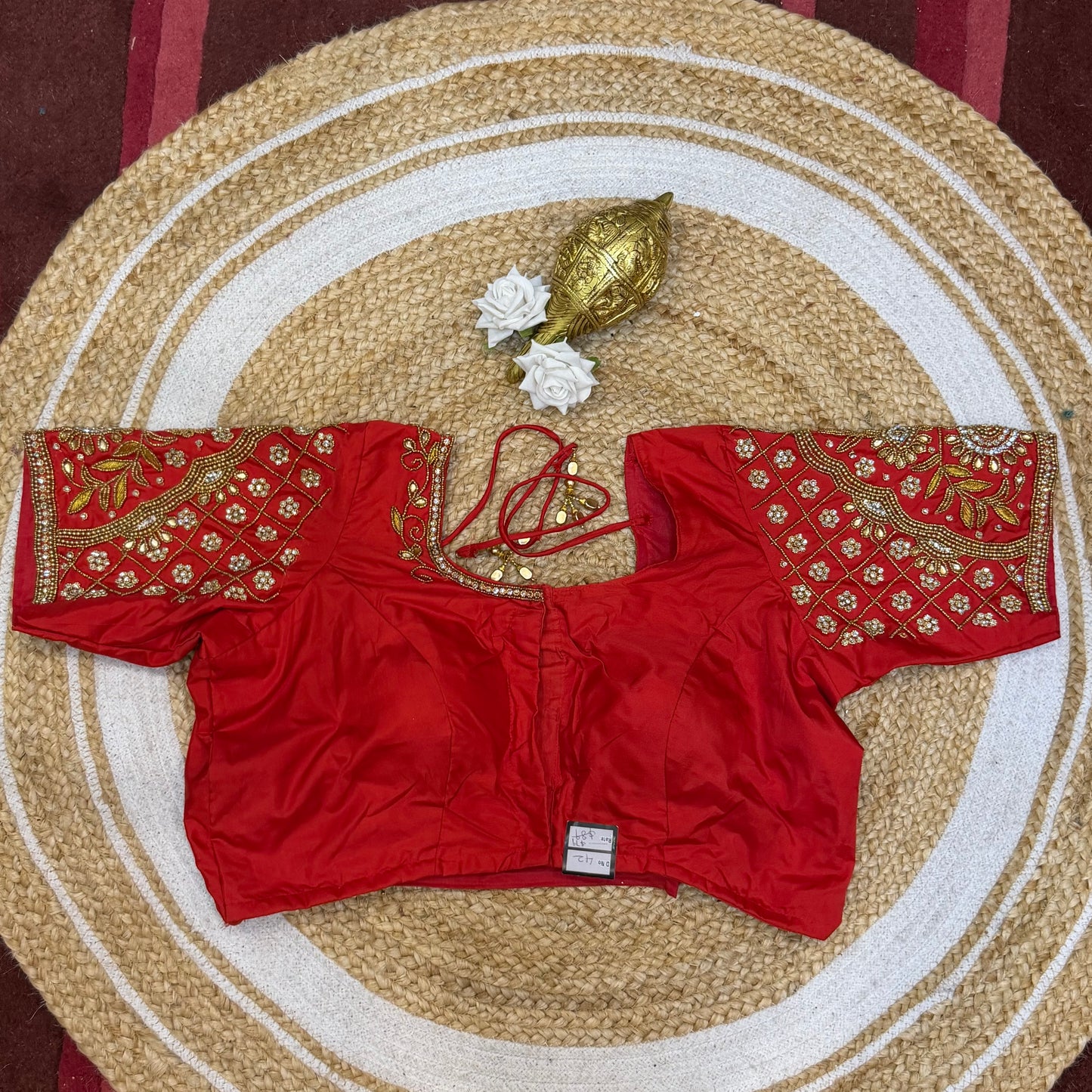 L42” XL Size 12 size Aari Worked Sari Blouse Indian Saree Top Orange/Red B238