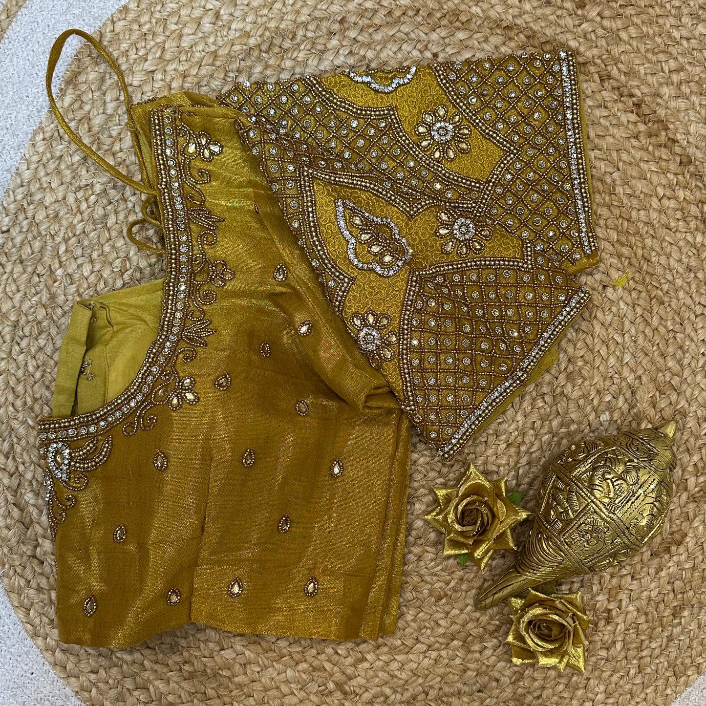 38” M Size 8 Aari Worked Sari Blouse Indian Saree Top Gold B285