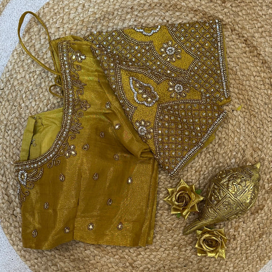 38” M Size 8 Aari Worked Sari Blouse Indian Saree Top Gold B285