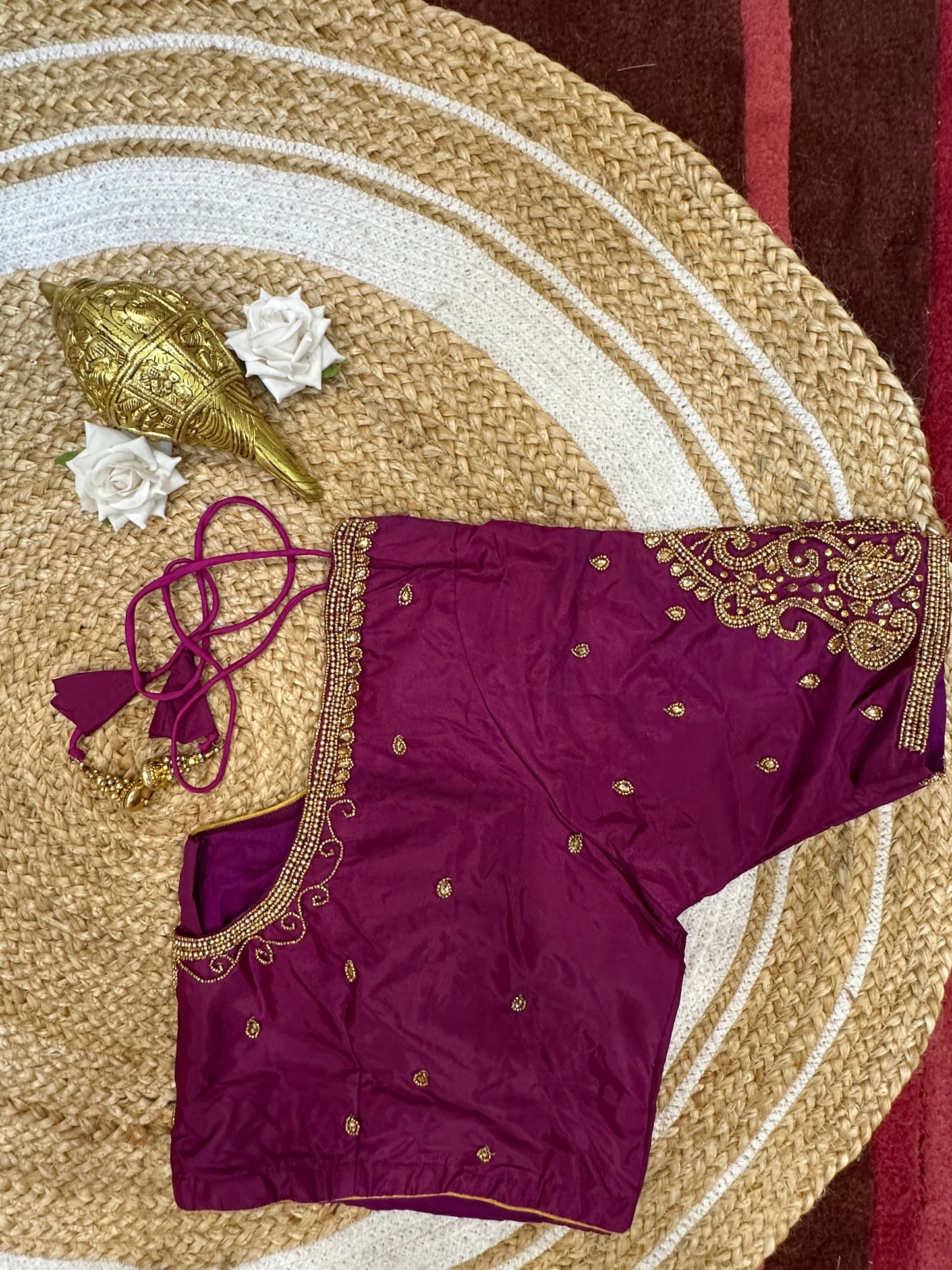 50” Size 20 Aari Worked Sari Blouse Indian Saree Top Silk Pink B56