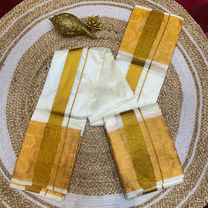 8x4 South Indian Vesti Men’s Cream Gold Vetti Dhotti V21