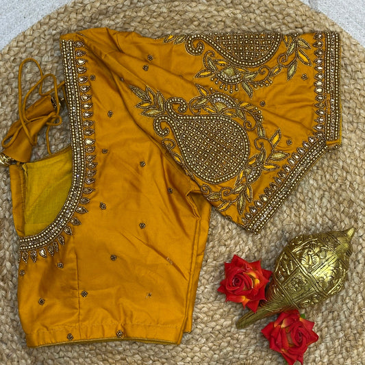 36” Small size Aari Worked Sari Blouse Indian Saree Rusty Orange B203