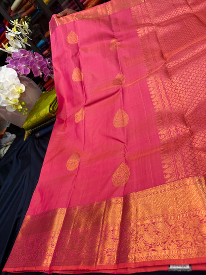 Kanchipuram Pure Silk handloom Saree Indian Kanjivaram Pink Sari SPK425