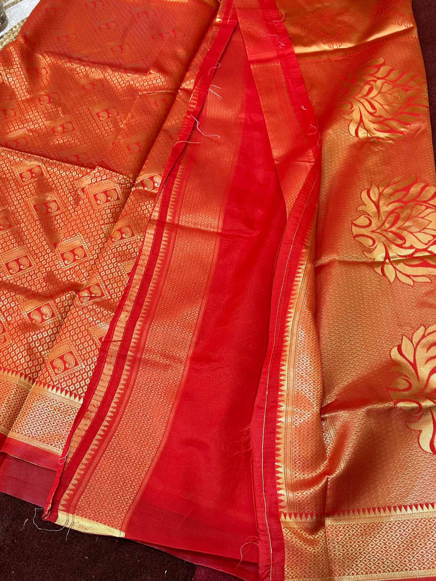 Art Silk Sari Indian Fancy Saree Red & Gold S72