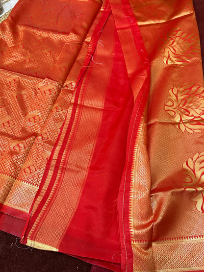 Art Silk Sari Indian Fancy Saree Red & Gold S72