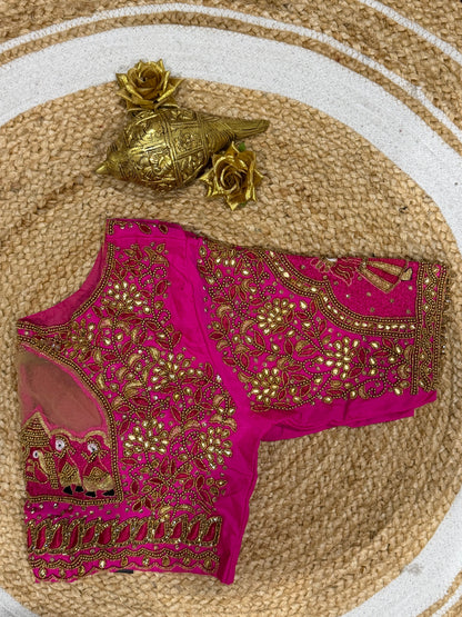 40” L Size 10 size Aari Worked Sari Blouse Indian Saree Top Pink B168