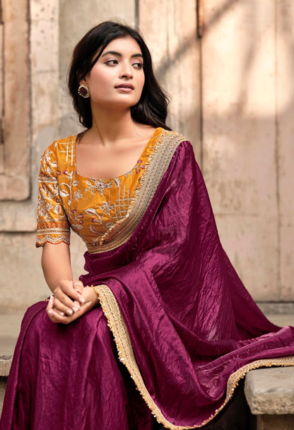 Indian Fancy Party wear Saree Fendi Silk Bollywood Plain Sari S147